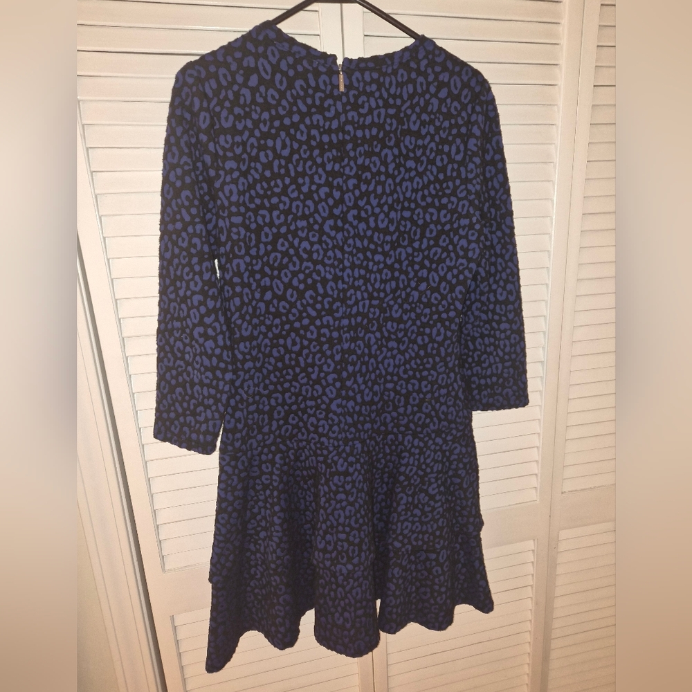 Michael Kors Blue and Black Leopard-Spot Fit & Flare Dress - Picture 3 of 4
